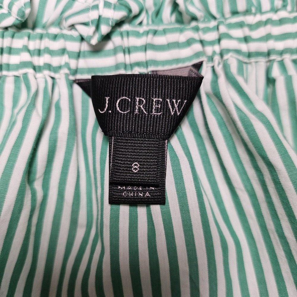 J Crew Kelly Green Striped Button Front Ruffle Tank‎ Size 8 Adjustable Straps - Picture 5 of 7